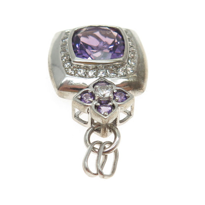 SAI 925 Sterling Silver Vintage Real White Sapphire & Amethyst Gemstone Pendant