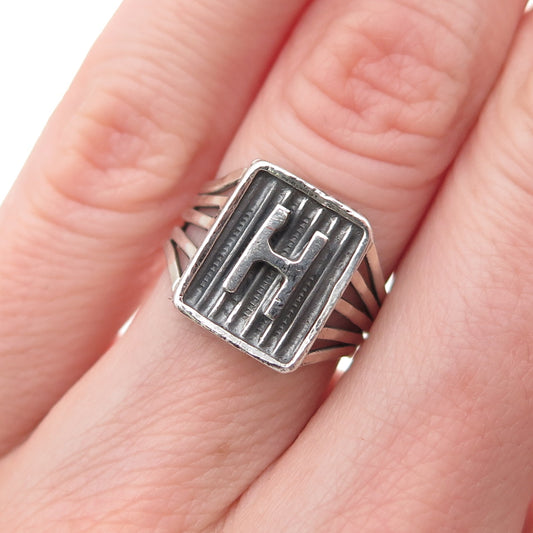 925 Sterling Silver Vintage Letter H Initial Oxidized Ring Size 4.5
