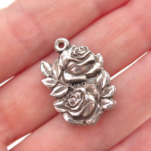 925 Sterling Silver Antique Art Deco St. Mary Holy Rose Slide Charm Pendant