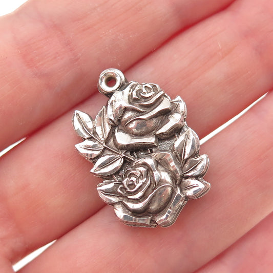 925 Sterling Silver Antique Art Deco St. Mary Holy Rose Slide Charm Pendant
