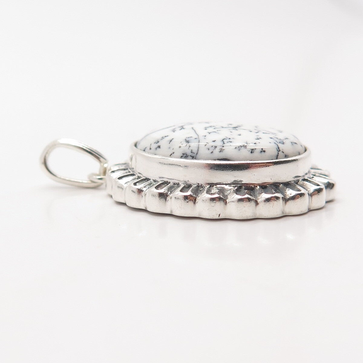 925 Sterling Silver Vintage Real Dendritic Agate Gem Oval Pendant