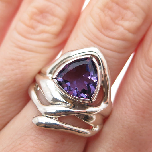 HAGIT GORALI 925 Sterling Silver Vintage Real Amethyst Modernist Ring Size 9