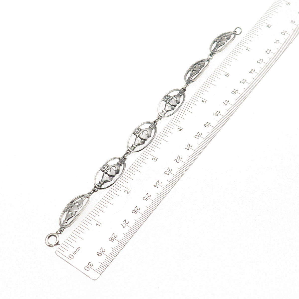 Solvar 925 Sterling Silver Vintage Irish Claddagh Link Oxidized Bracelet 7"