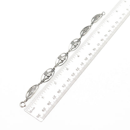 Solvar 925 Sterling Silver Vintage Irish Claddagh Link Oxidized Bracelet 7"