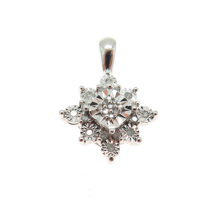 SUN 925 Sterling Silver Real Round-Cut Diamond Floral Minimalist Pendant