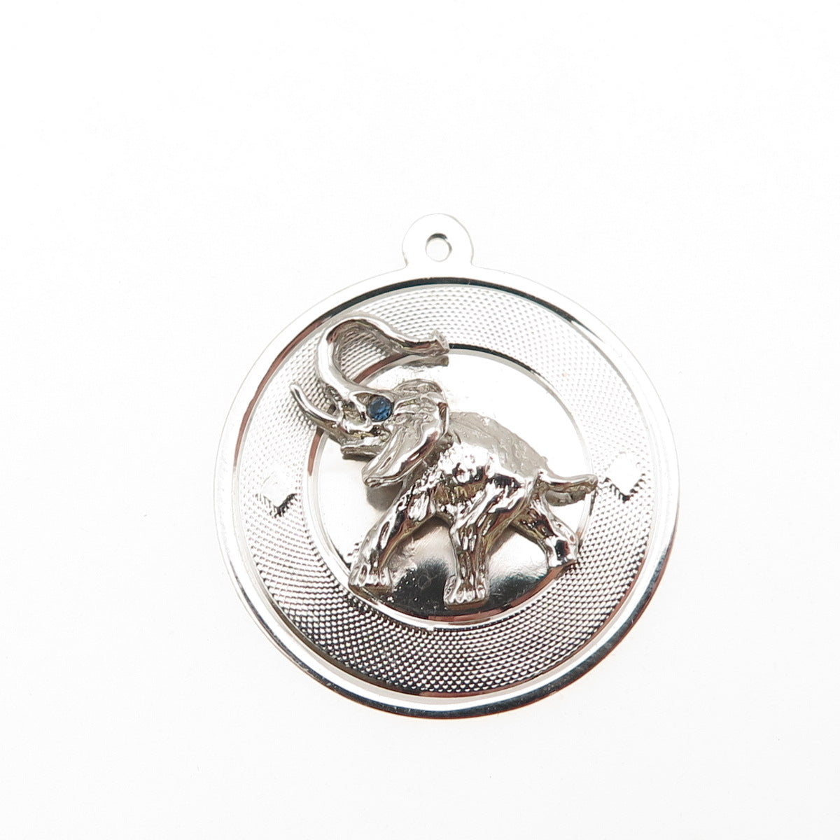 925 Sterling Silver Vintage Blue Rhinestone Elephant Charm Pendant