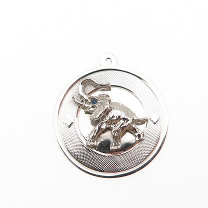 925 Sterling Silver Vintage Blue Rhinestone Elephant Charm Pendant