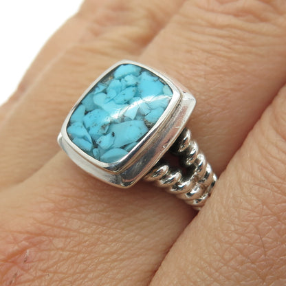 COLORE SG 925 Sterling Silver Real Turquoise Inlay Ring Size 8.5