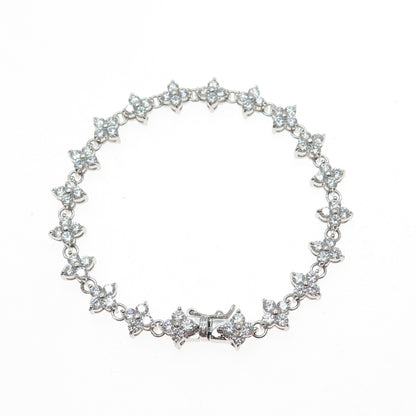 JCM Jacmel Mauritius 925 Sterling Silver Round-Cut C Z Flower Link Bracelet 6.5"