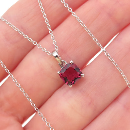 925 Sterling Silver Real Cushion-Cut Rhodolite Cable Chain Necklace 18"