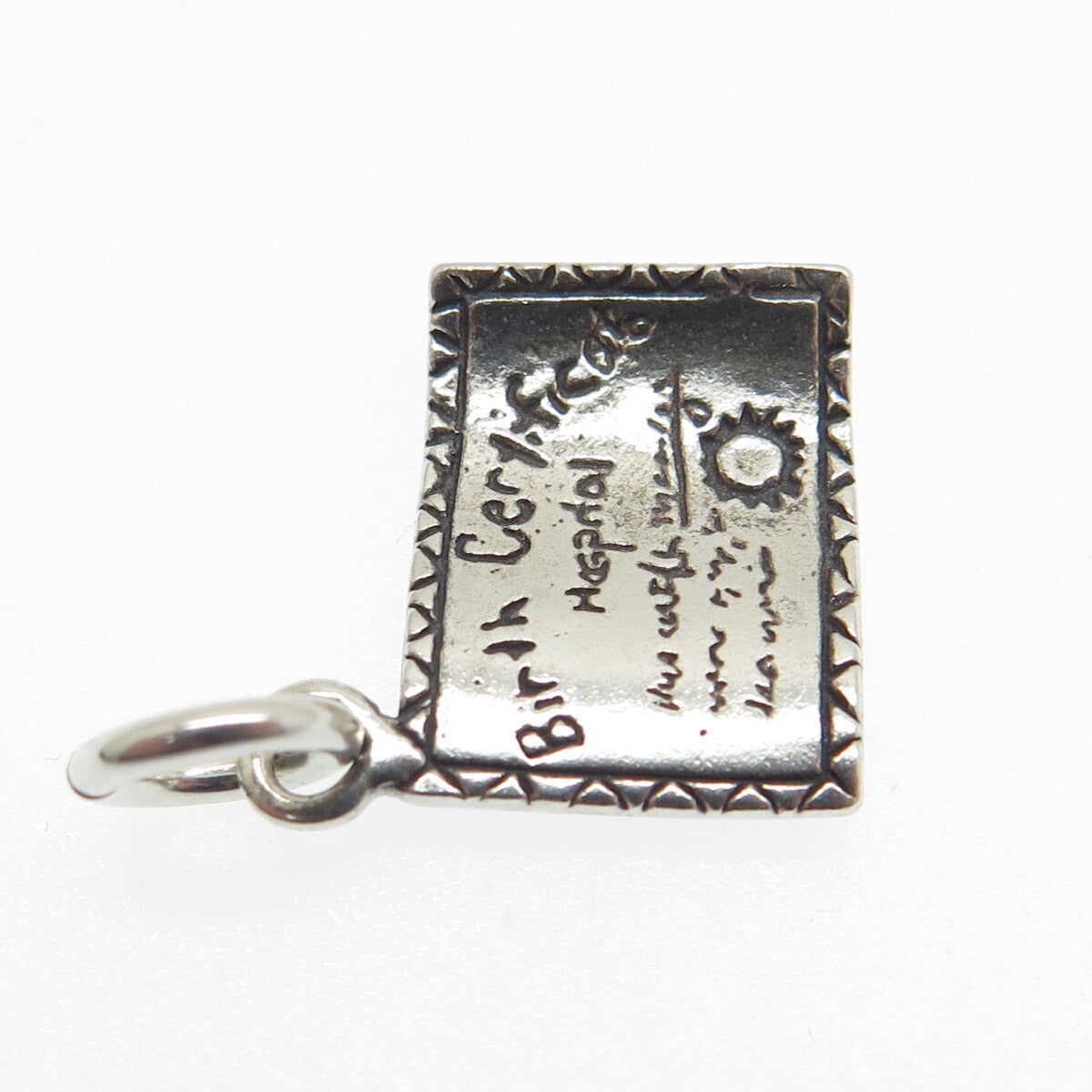 SUN WEST 925 Sterling Silver Vintage Birth Certificate Minimalist Charm Pendant