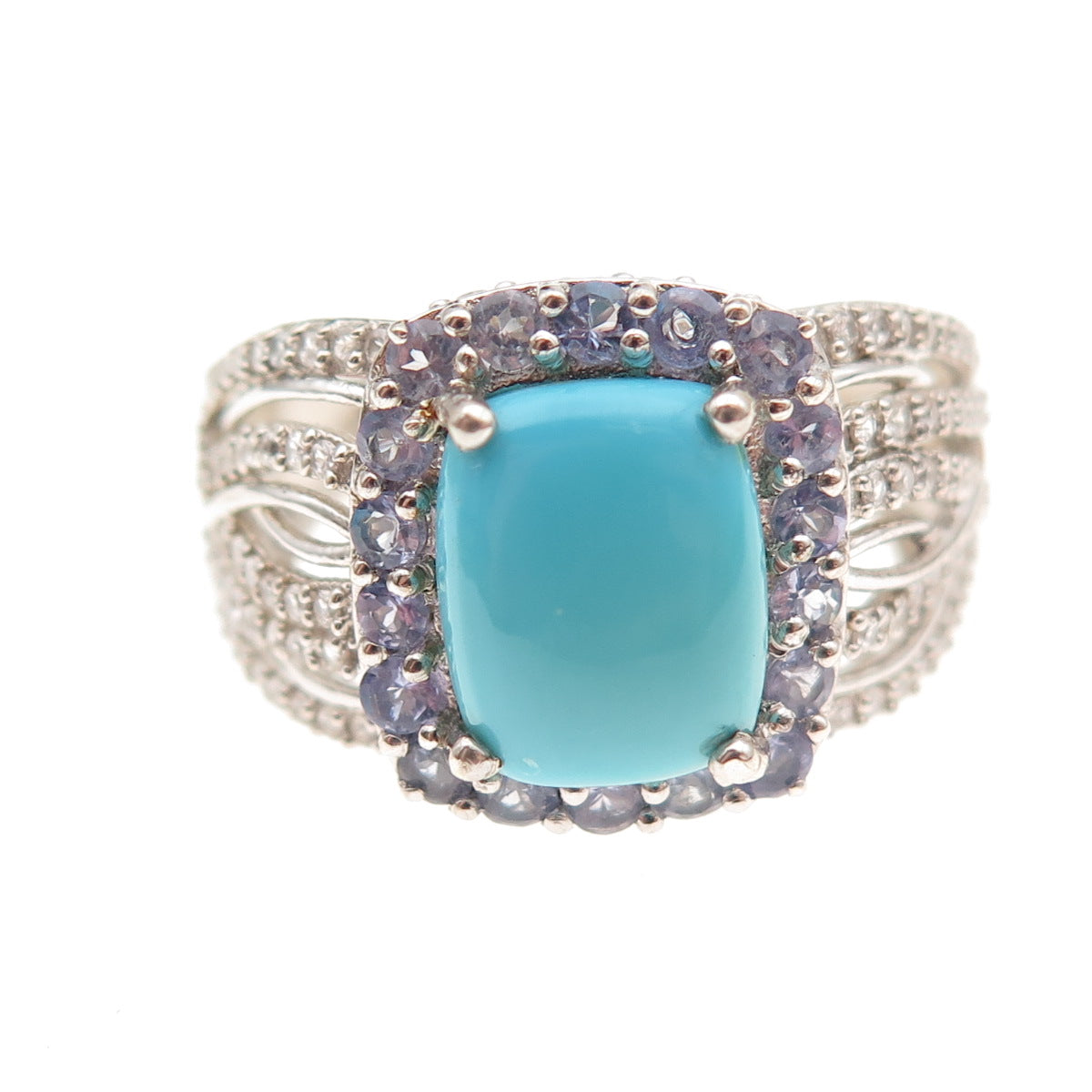 Chuck Clemency 925 Sterling Silver Real Turquoise Tanzanite Topaz Ring Size 8.25