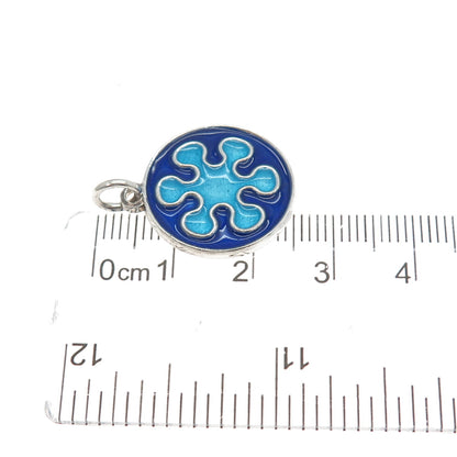 925 Sterling Silver Vintage Enamel Splash Flower Charm Pendant