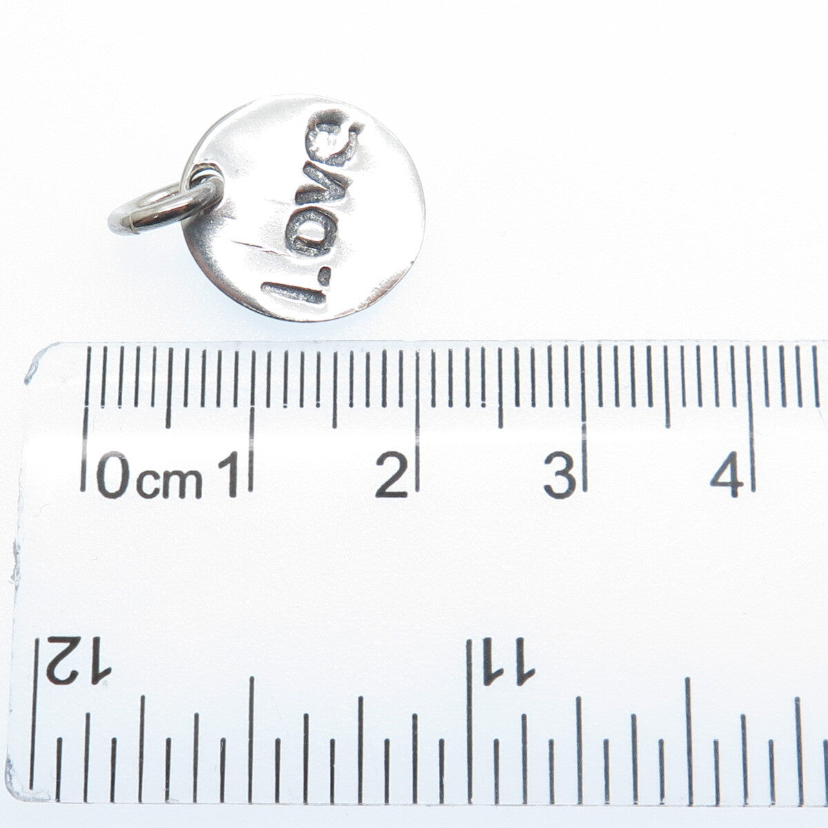 925 Sterling Silver Vintage Heart Love Round Tag Oxidized Mini Charm Pendant