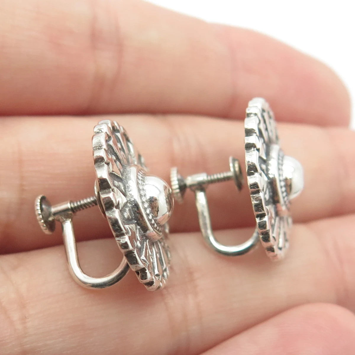925 Sterling Silver Vintage Round Screw-Back Earrings