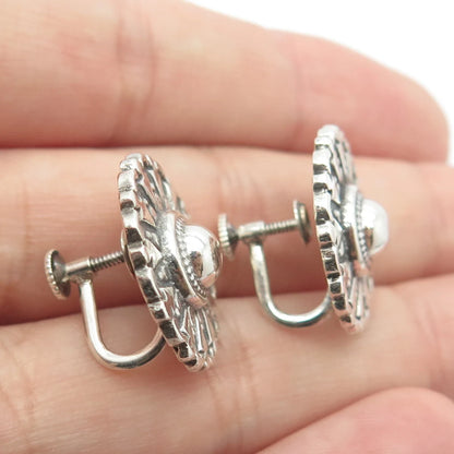 925 Sterling Silver Vintage Round Screw-Back Earrings