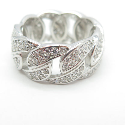 925 Sterling Silver Pave C Z Cuban Chain Band Ring Size 5.5