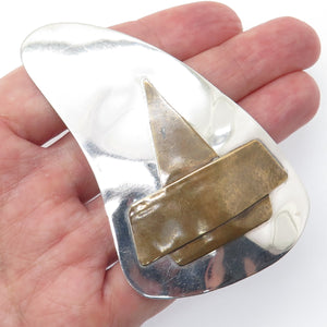 925 Sterling Silver 2-Tone Vintage Modernist Pin Brooch