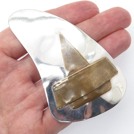 925 Sterling Silver 2-Tone Vintage Modernist Pin Brooch