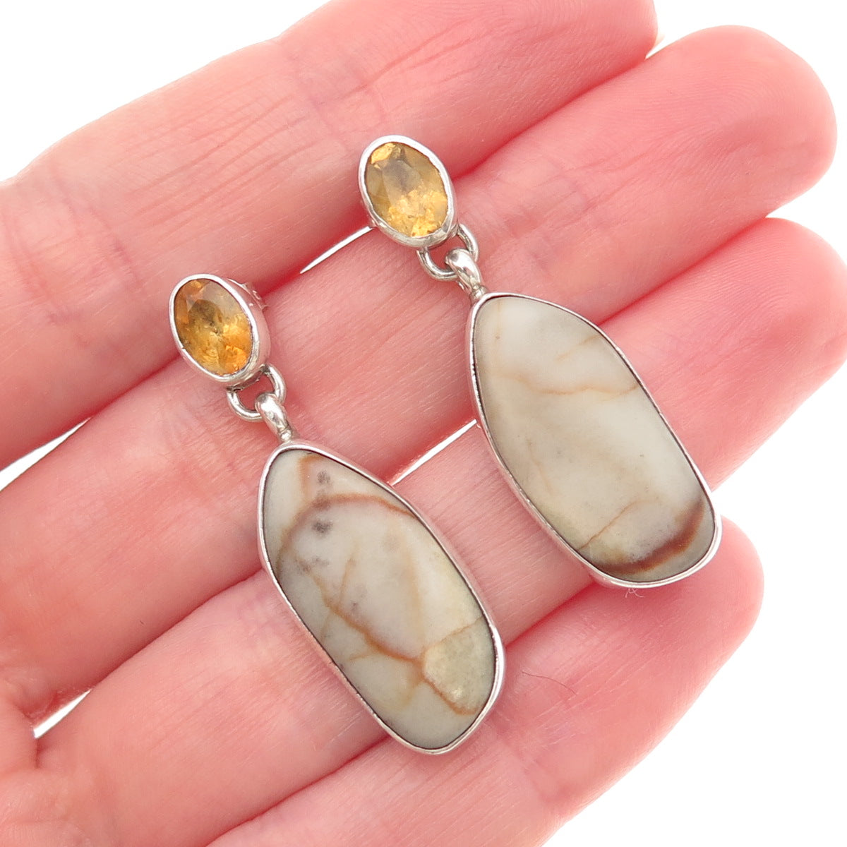 Geneva Apachito Navajo Old Pawn Sterling Silver Vintage Jasper Citrine Earrings