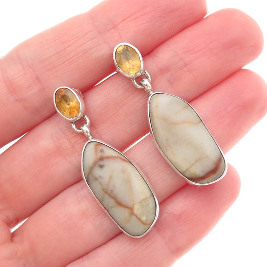 Geneva Apachito Navajo Old Pawn Sterling Silver Vintage Jasper Citrine Earrings