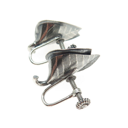 925 Sterling Silver Antique Art Deco Calla Lily Oxidized Screw Back Earrings