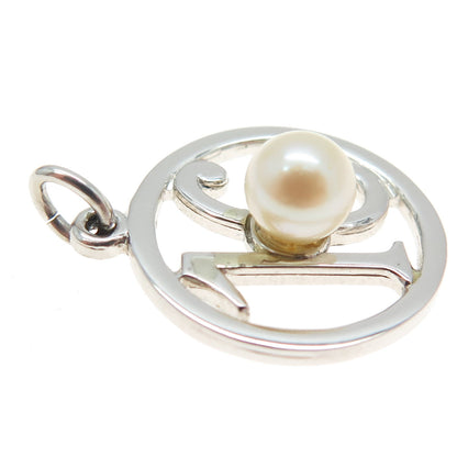 925 Sterling Silver Vintage Real Pearl Sweet "16" Round Charm Pendant