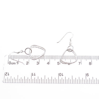 925 Sterling Silver Vintage Interlocked Triangle Dangle Earrings