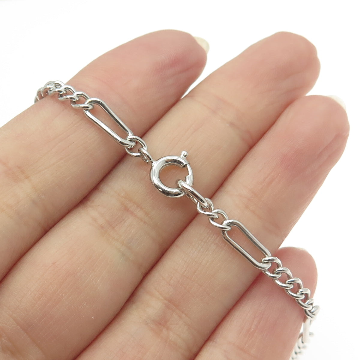 925 Sterling Silver Vintage Figaro Link Bracelet 7"