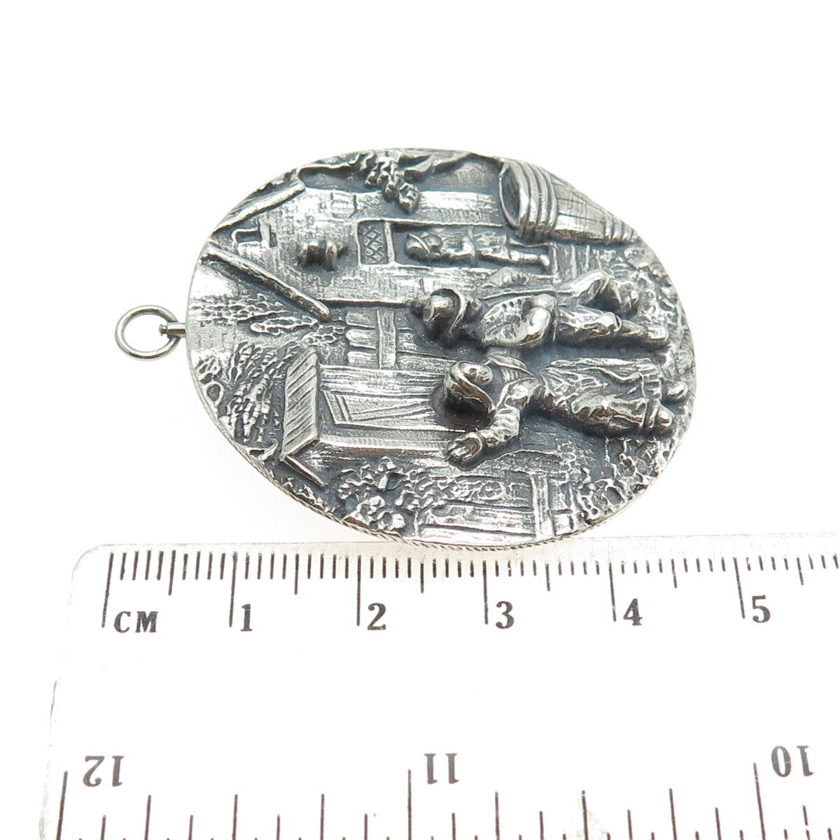 925 Sterling Silver Antique Art Deco Storyteller Oxidized Pin Brooch / Pendant