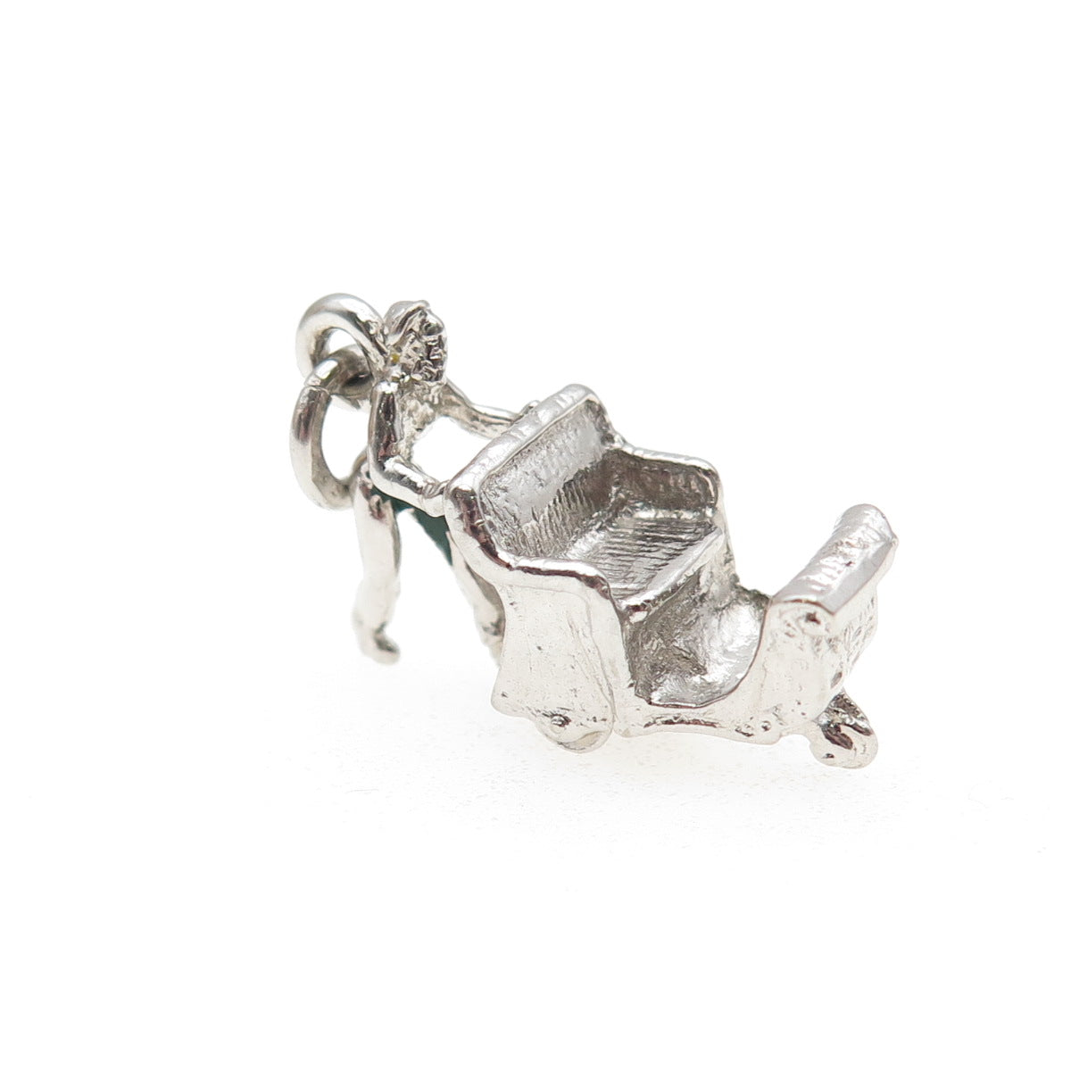 CELLINI 925 Sterling Silver Vintage Man Pushing Carriage Mini 3D Charm Pendant