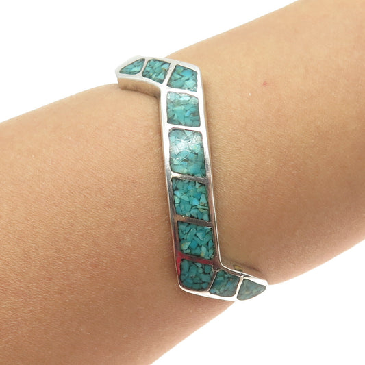 Old Pawn 925 Sterling Vintage Southwestern Turquoise Adjustable Bracelet 6"