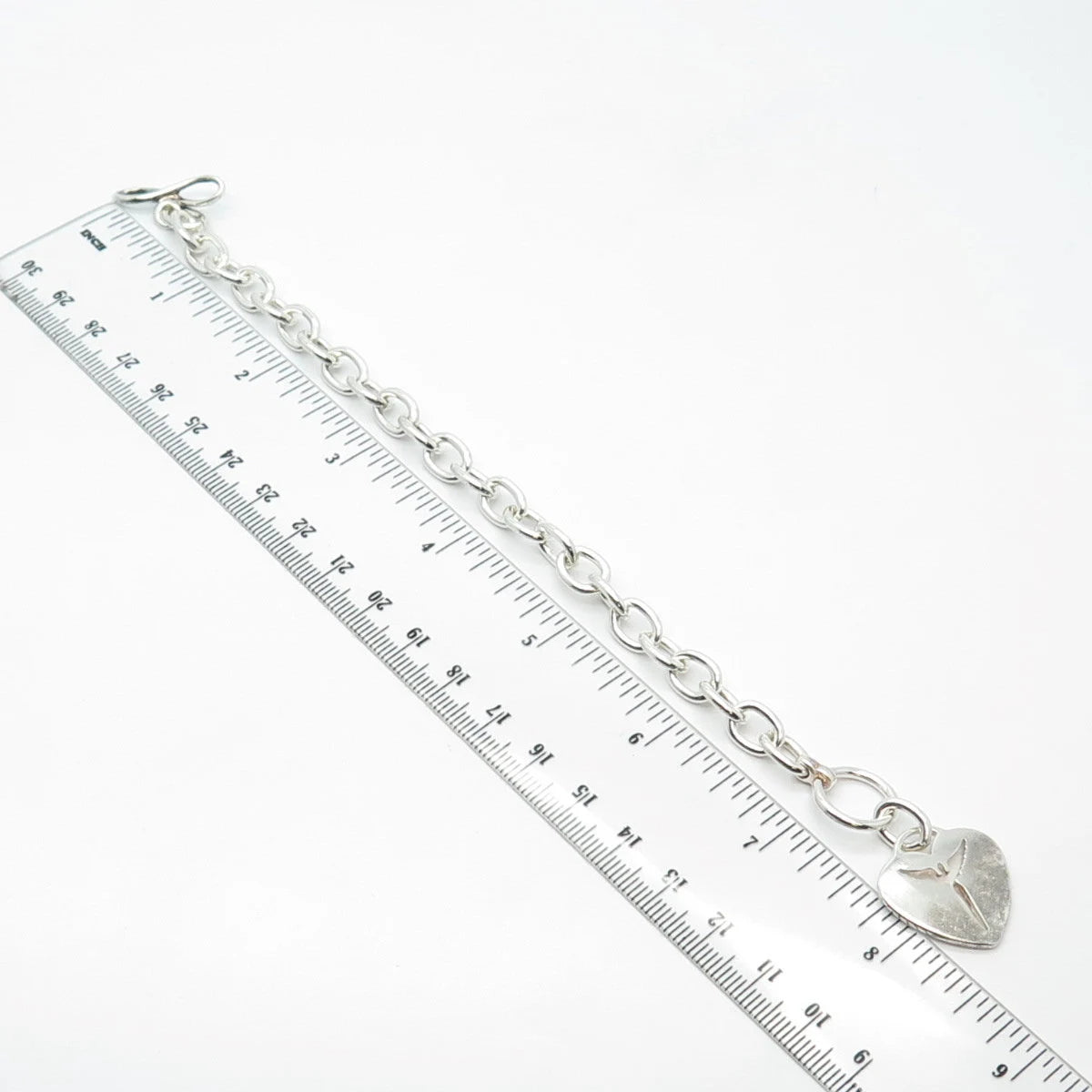925 Sterling Silver Vintage Loveggi Heart Rolo Link Bracelet 6.5"