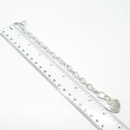 925 Sterling Silver Vintage Loveggi Heart Rolo Link Bracelet 6.5"