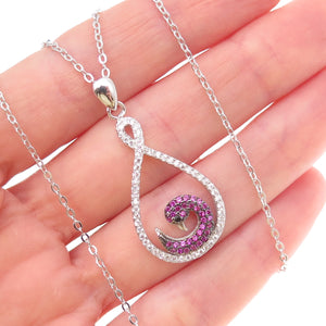 925 Sterling Silver Lab-Created Ruby Real White Topaz Swan Chain Necklace 18"