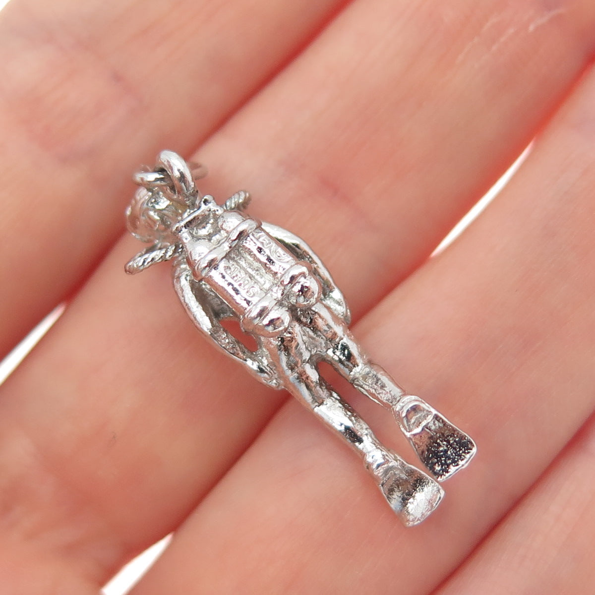 925 Sterling Silver Vintage Scuba Diver 3D Charm Pendant