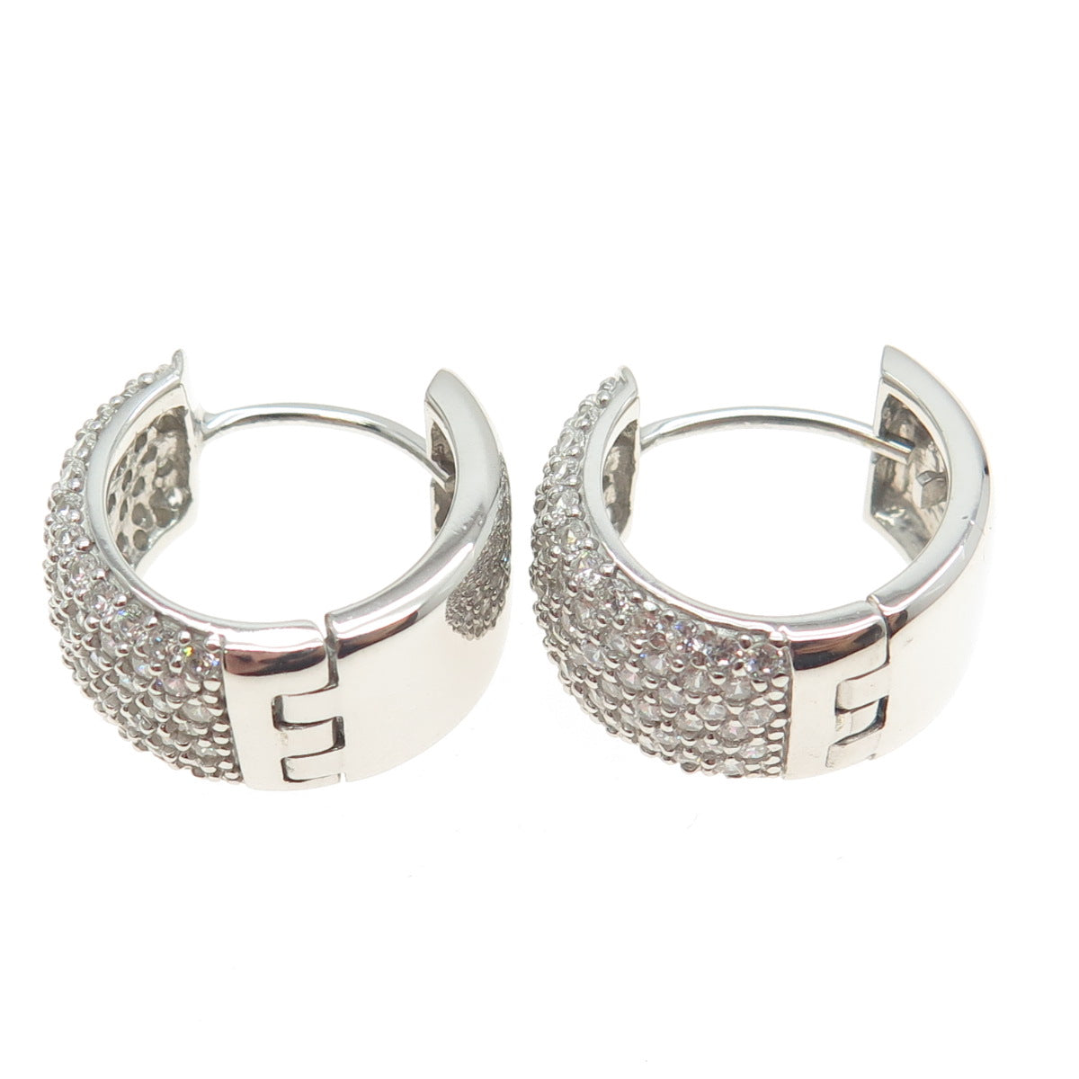 925 Sterling Silver Round-Cut C Z Sparkle Hoop Earrings