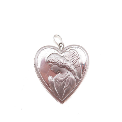 Tru-Kay 925 Sterling Silver Vintage Angel Heart Locket Charm Pendant