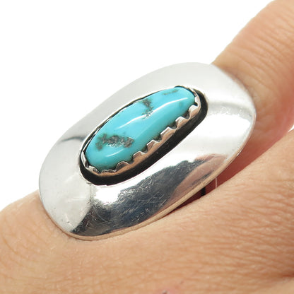 Old Pawn Sterling Silver Vintage Southwestern Turquoise Shadow Box Ring Size 5