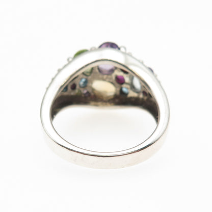 Sterling Vintage Topaz Amethyst Garnet Peridot Citrine Tourmaline Ring Size 8.25