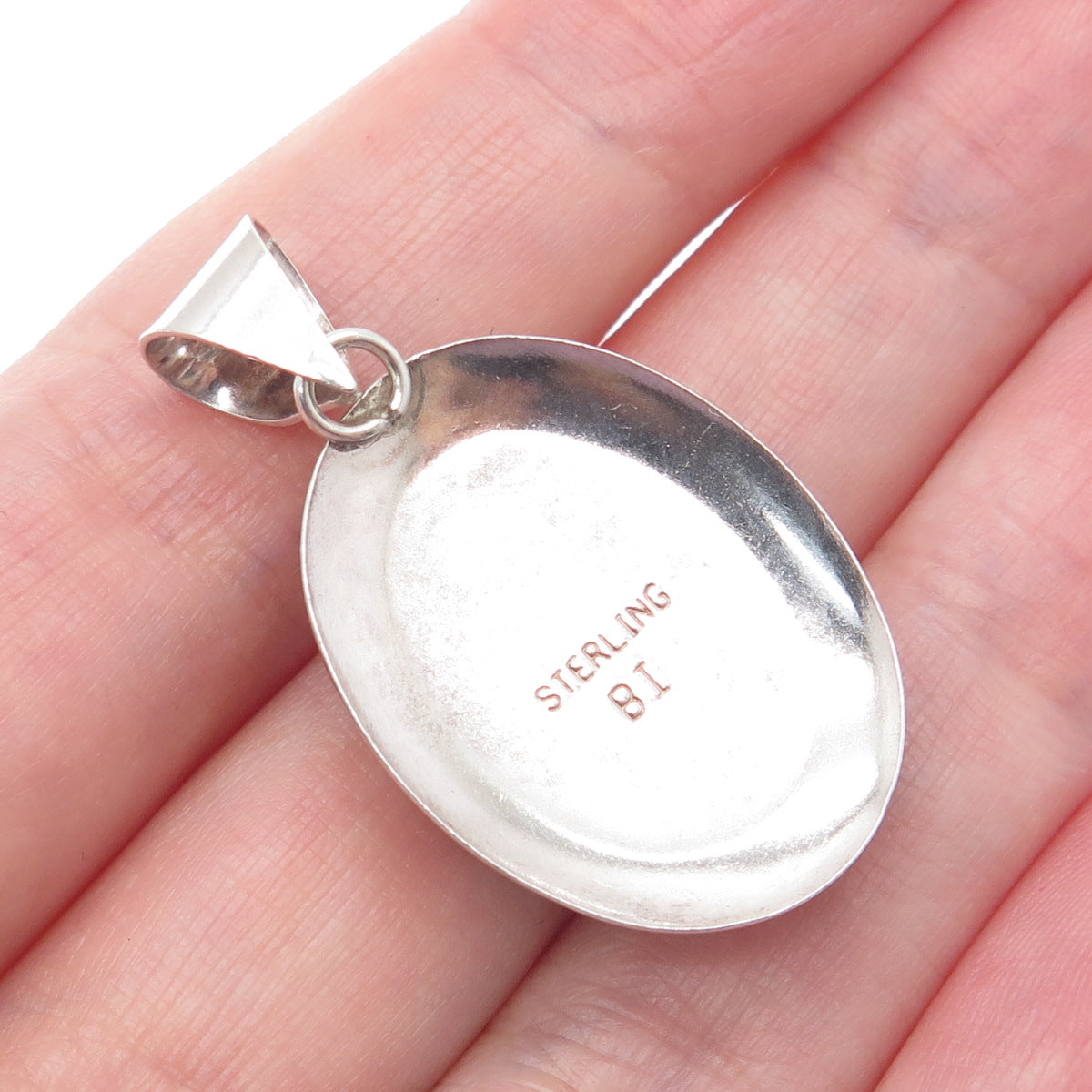 Old Pawn 925 Sterling Silver Vintage BI Southwestern Black Onyx Tribal Pendant