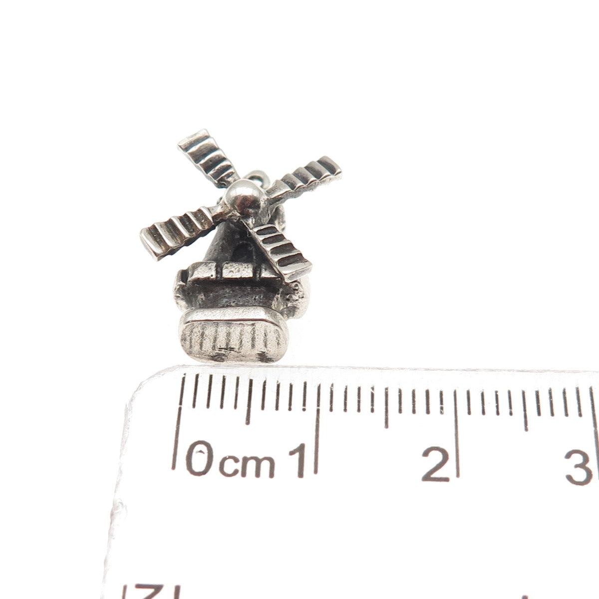 835 Silver Vintage Windmill Oxidized 3D Mini Articulated Charm Pendant