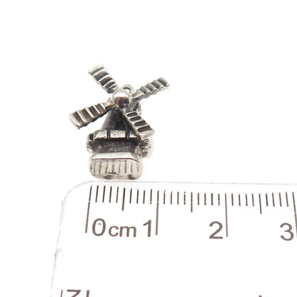 835 Silver Vintage Windmill Oxidized 3D Mini Articulated Charm Pendant