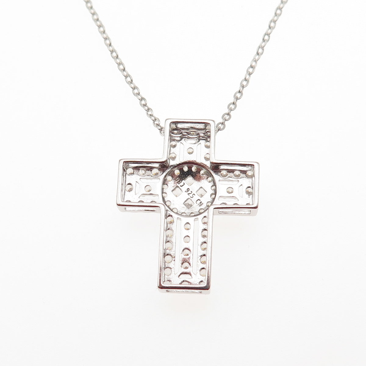 DEE BERKLE Sterling Silver Round & Princess-Cut C Z Cross Chain Necklace 16-18"