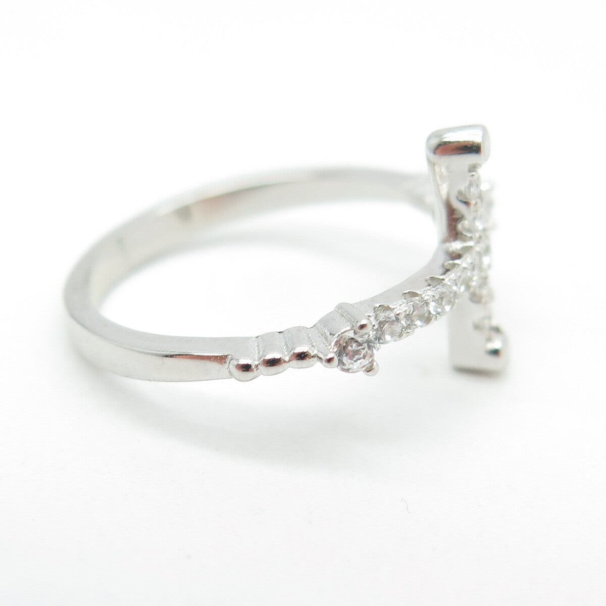 925 Sterling Silver Pave C Z Cross Ring Size 7