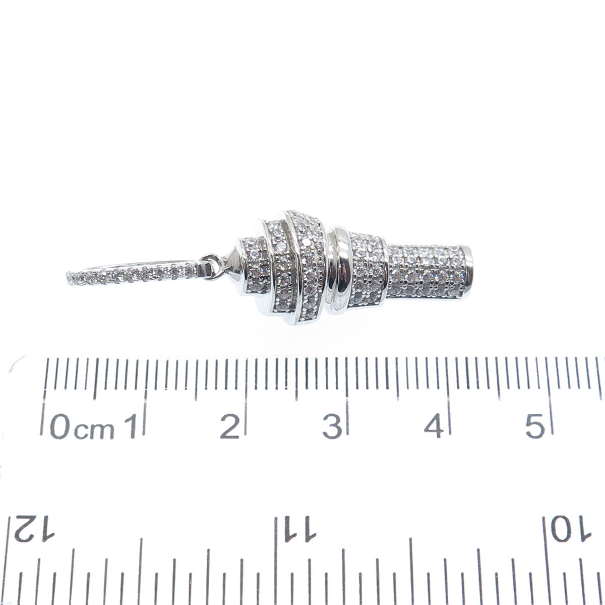 925 Sterling Silver Round-Cut C Z Ice Cream 3D Charm Pendant