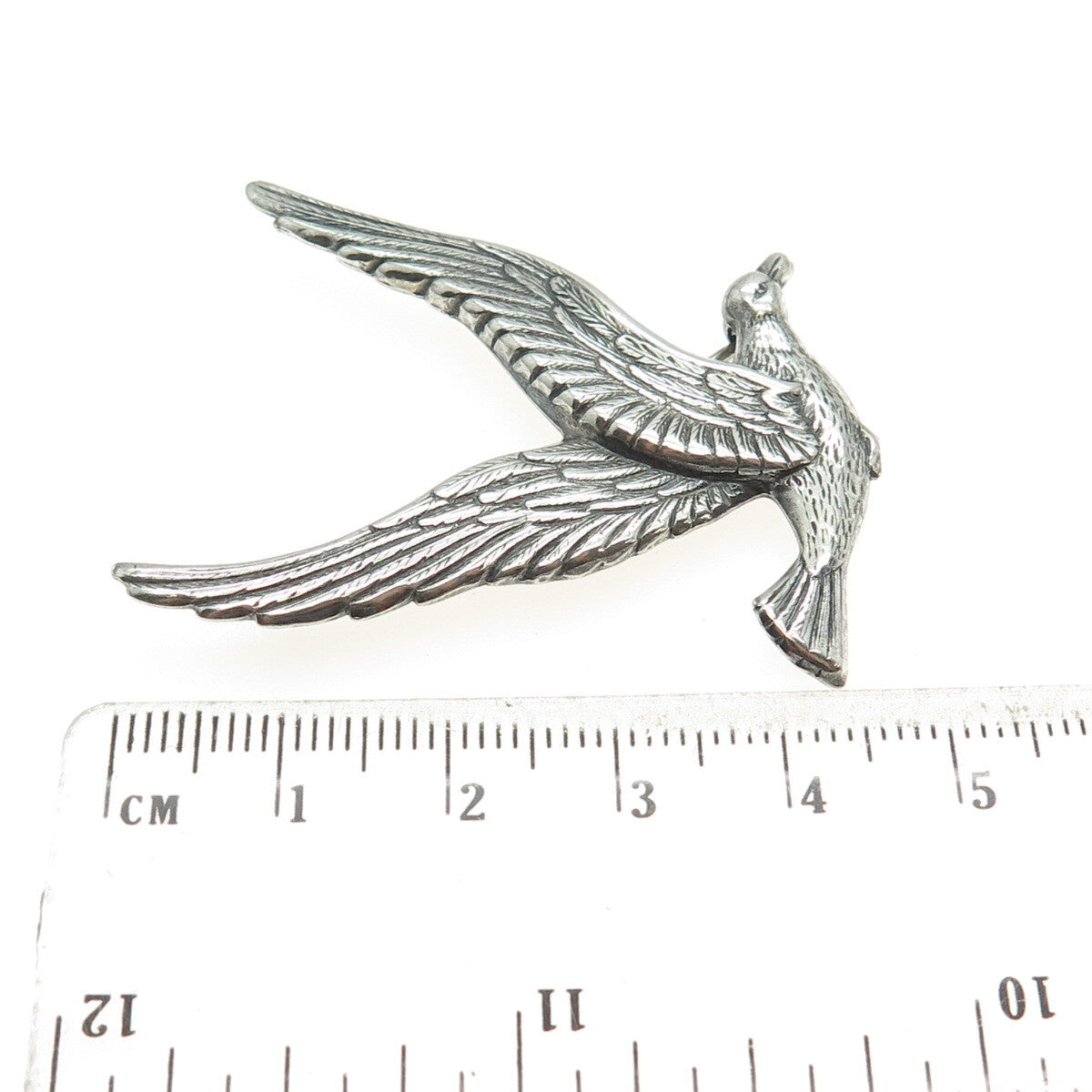 925 Sterling Silver Antique Art Deco Seagull Bird Repousse Oxidized Pin Brooch
