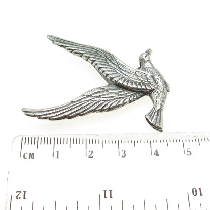 925 Sterling Silver Antique Art Deco Seagull Bird Repousse Oxidized Pin Brooch