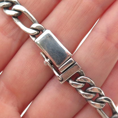 925 Sterling Silver Vintage Mexico Figaro Link Oxidized Bracelet 7.75"