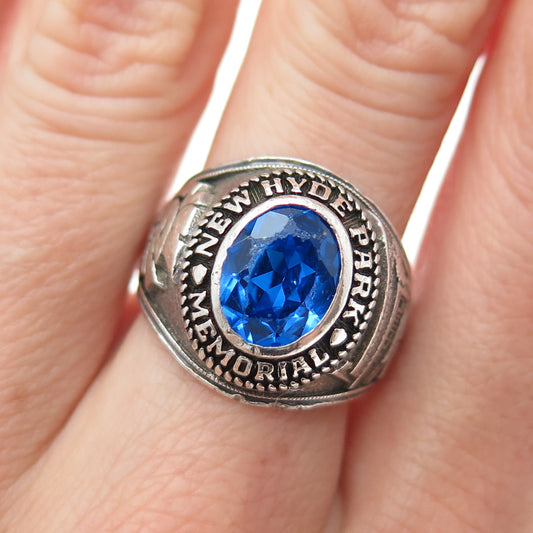 DIEGES & CLUST Sterling Vintage 1977 Lab-Sapphire Hyde Park School Ring Size 8